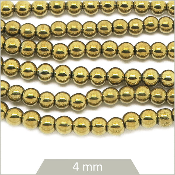 Env. 100 perles rondes en hématite doré clair, 4 mm