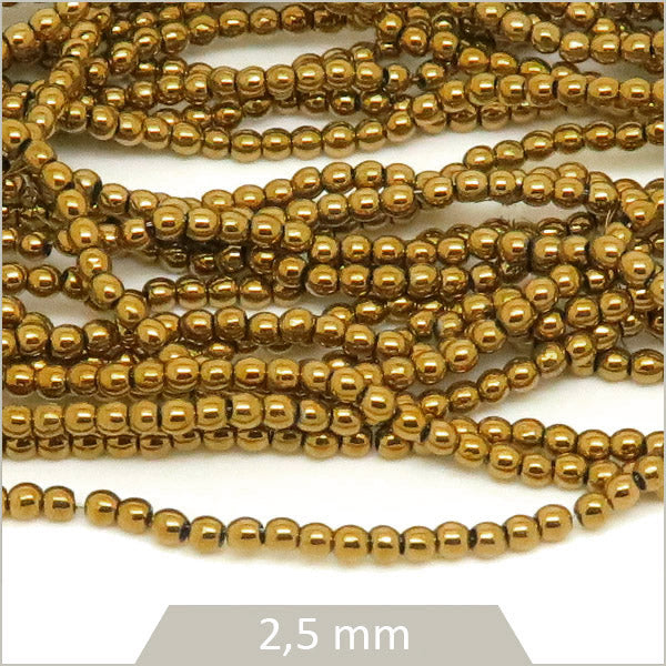 Env. 160 perles rondes hématite dorée, 2,5 mm