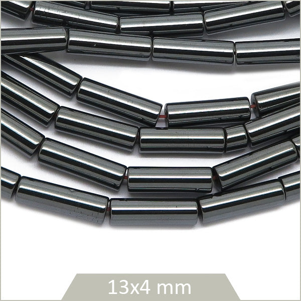 Env. 31 perles colonne hématite gris anthracite, 13x4 mm