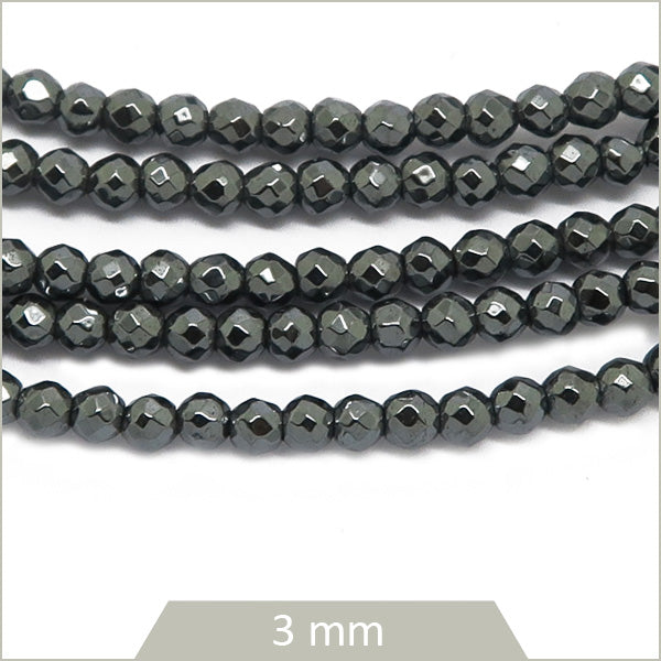 Env. 144 perles à facettes en hématite gris anthracite, 3 mm