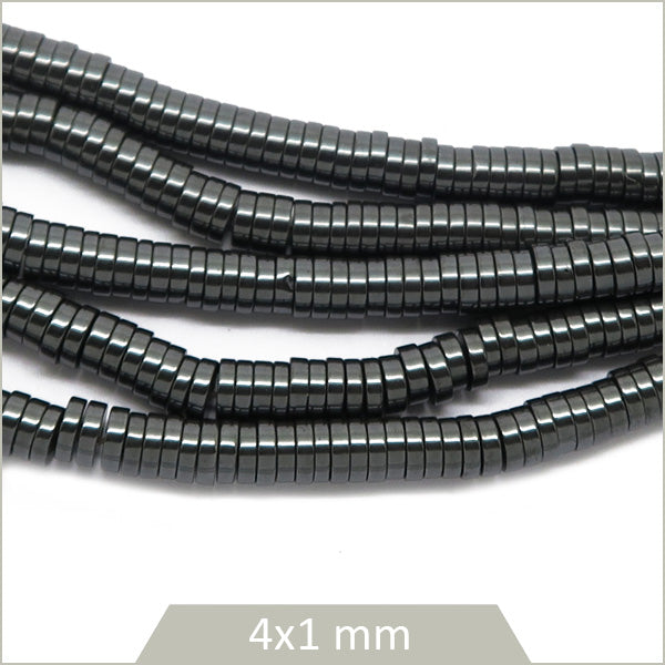 Env. 390 perles rondelles en hématite gris anthracite, 4x1 mm