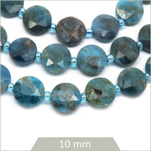 Env. 16 perles rondes plates à facettes en Apatite 10 mm