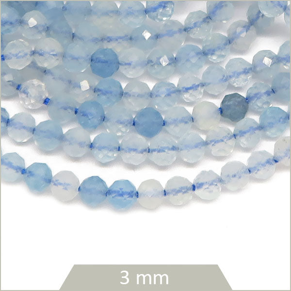 Env. 130 perles à facettes Aigue Marine, 3 mm