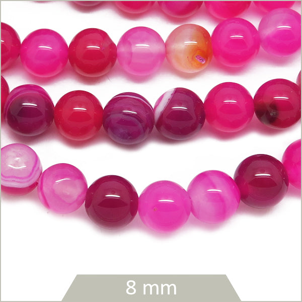 Env. 45 perles rondes en Agate rayée rose, 8 mm