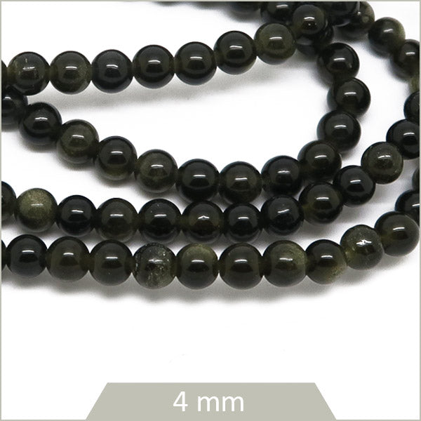 Env. 85 perles rondes en obsidienne dorée, 4 mm