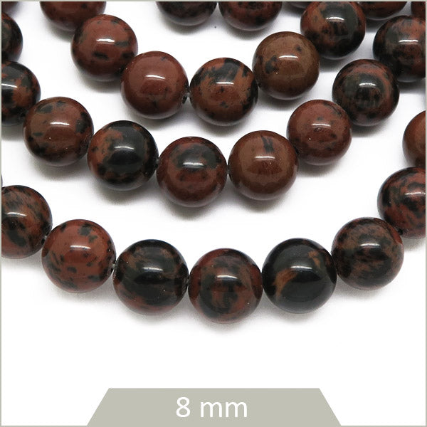 Env. 45 perles rondes en obsidienne acajou, 8 mm