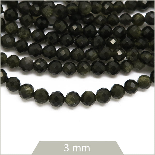 110 perles à facettes en obsidienne dorée, 3 mm