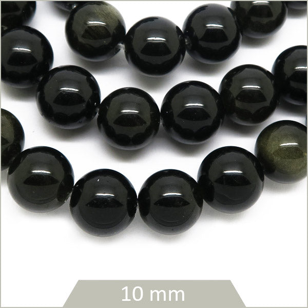 Env. 19 perles rondes en obsidienne dorée, 10 mm