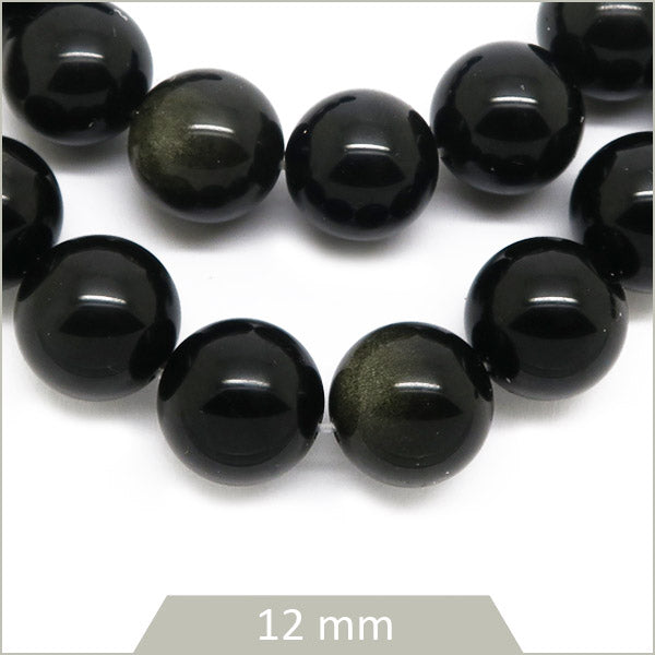 Env. 16 perles rondes en obsidienne dorée, 12 mm