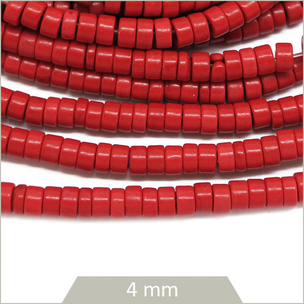 Env. 160 perles rondelles heishi en Howlite teintée rouge brique, 4mm