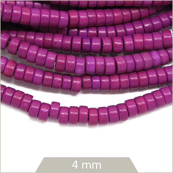 Env. 160 perles rondelles heishi en Howlite teintée violette, 4mm