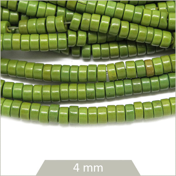 Env. 160 perles rondelles heishi en Howlite teintée vert citron, 4mm