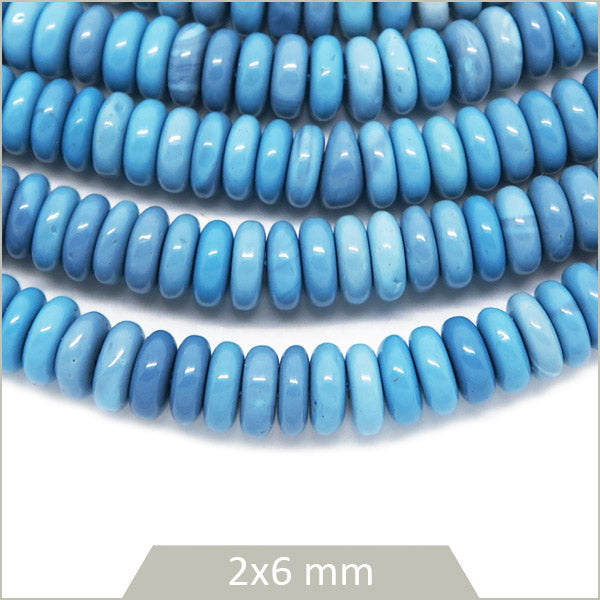 Env. 160 perles soucoupes en Jade turquoise, 6x2 mm