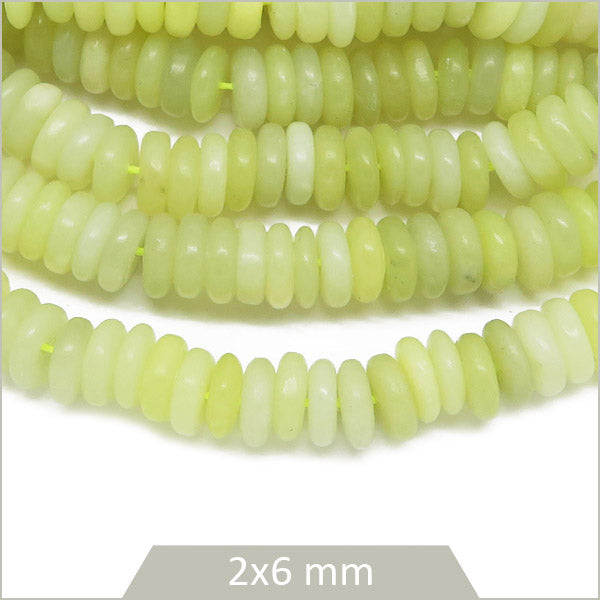 Env. 160 perles soucoupes en Jade citron, 6x2 mm
