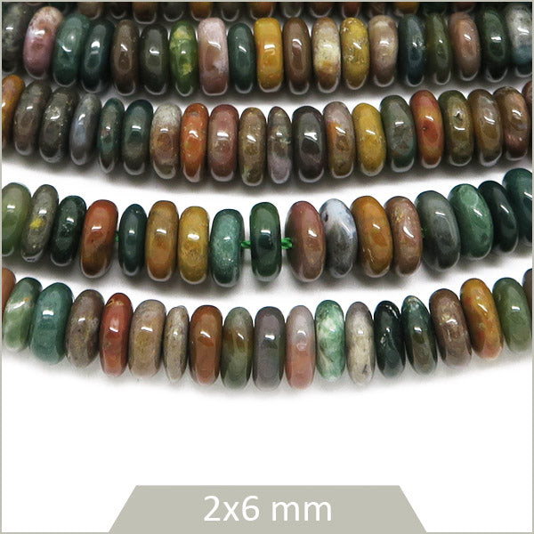 Env. 160 perles soucoupes en Jaspe océan, 6x2 mm