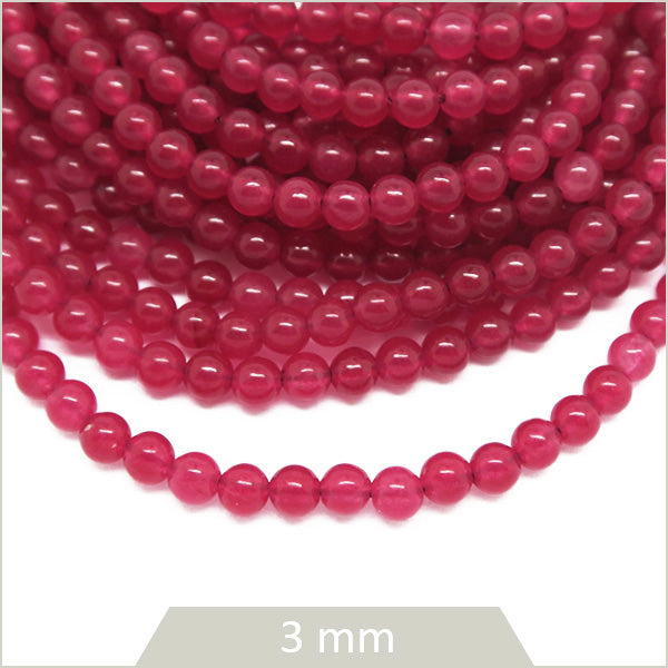 Env. 110 perles de Jade teinté 3 mm, rouge grenadine