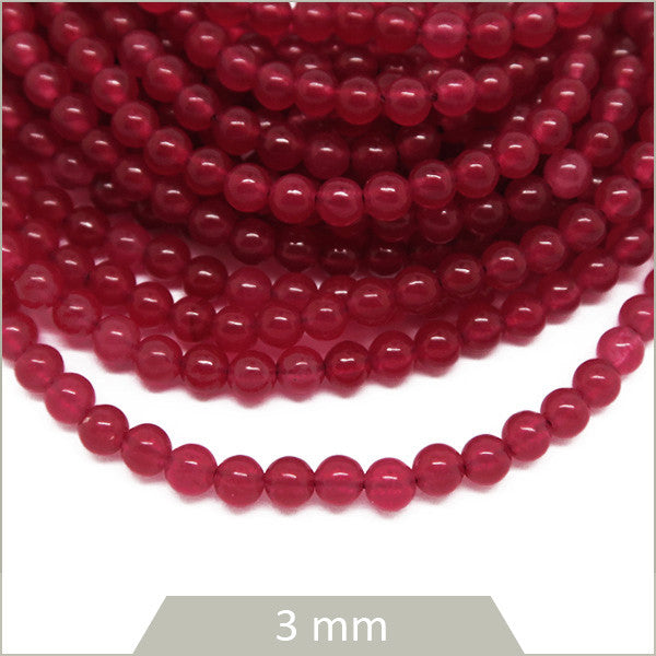 105 perles de jade teinté 3mm, rouge grenadine