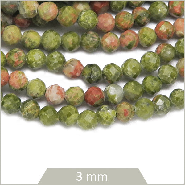 Env. 120 perles facettées en Unakite, 3 mm