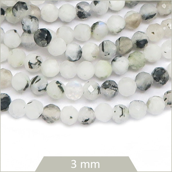 Env. 132 perles facettées en Pierre de Lune Indienne, 3 mm