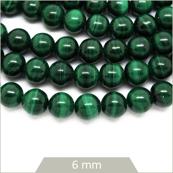 Env. 30 perles rondes en Malachite, 6 mm