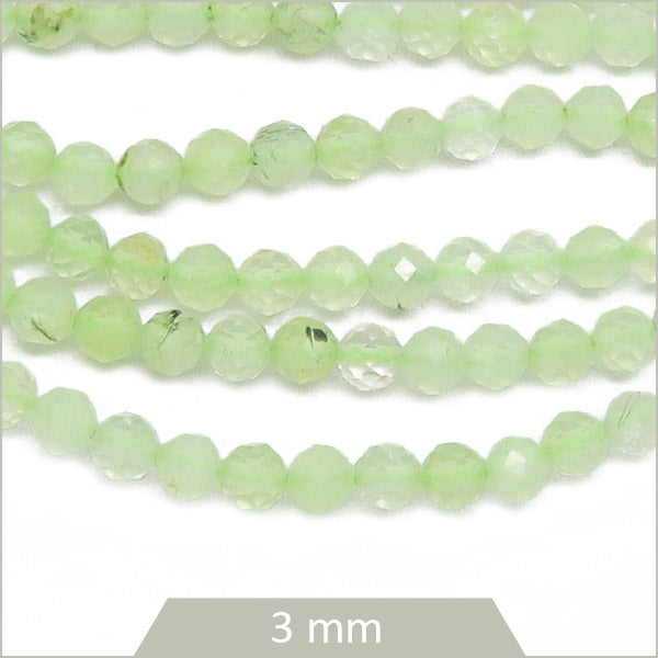 Env. 121 perles facettées en Préhnite, 3 mm