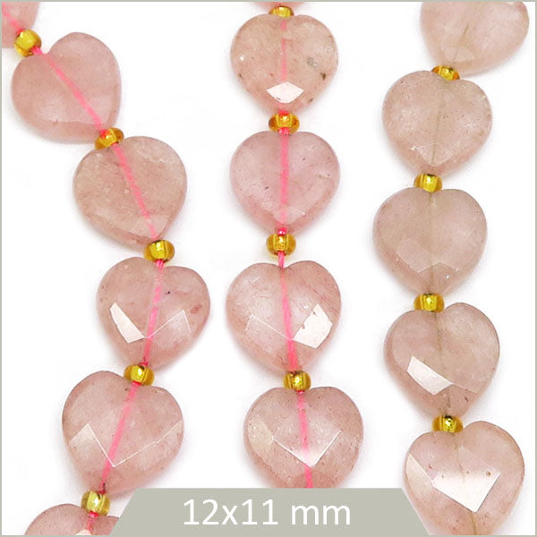 10 perles cœur en quartz fraise, 12 mm