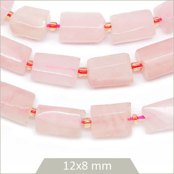 Env . 12 perles colonne en Quartz rose, 12x8 mm