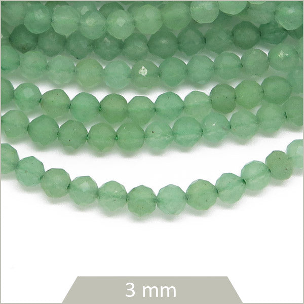 Env. 120 perles rondes à facettes en aventurine, 3 mm