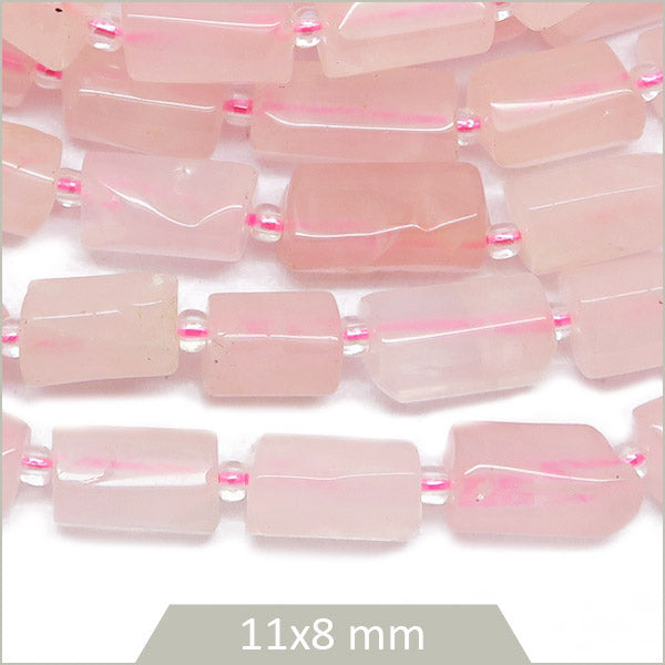 Env. 30 perles colonnes en Quartz rose, 11x8 mm