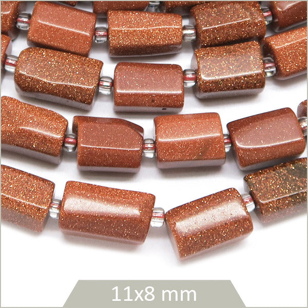 Env. 30 perles colonnes en Pierre de sable dorée, 11x8 mm