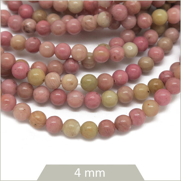 89 perles rondes rhodonite rose, 4 mm
