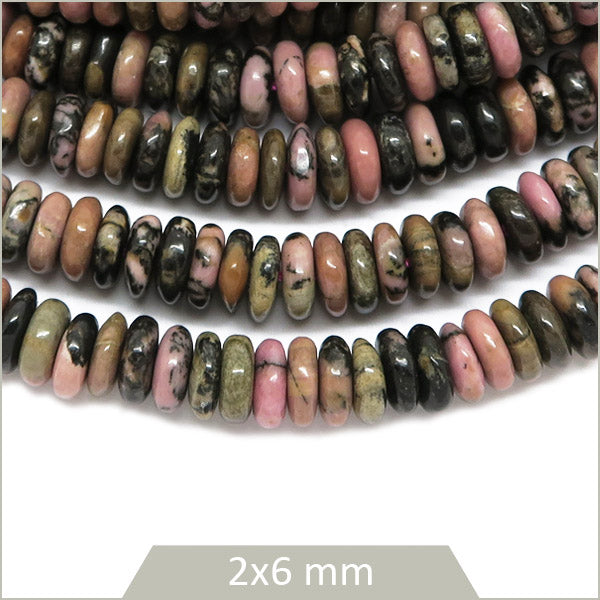 Env. 160 perles soucoupes en Rhodochrosite, 6x2 mm