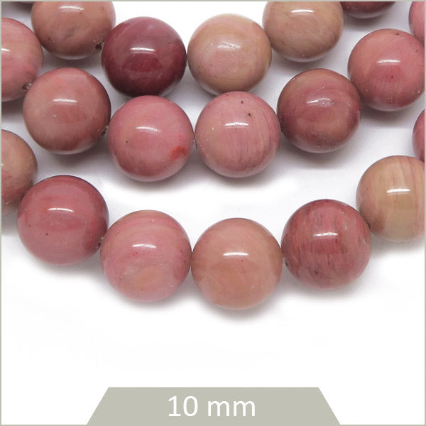 Env. 36 perles rondes en rhodonite, 10 mm