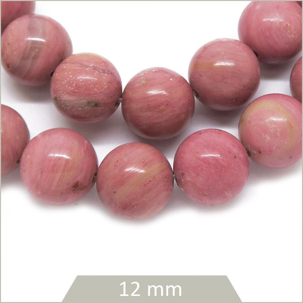 Env. 32 perles rondes en rhodonite, 12 mm