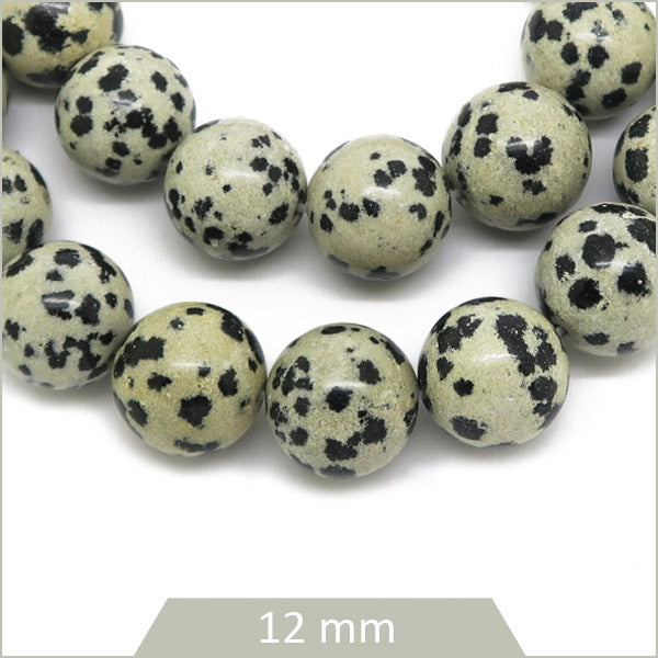 Env. 32 perles rondes de jaspe dalmatien 12 mm