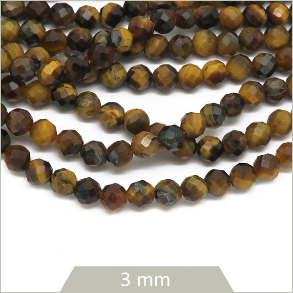 Env. 115 perles rondes à facettes 3 mm œil de tigre