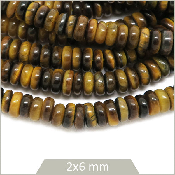 Env. 160 perles soucoupes en Oeil de tigre, 6x2 mm