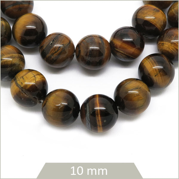 Env. 36 perles rondes 10 mm œil de tigre