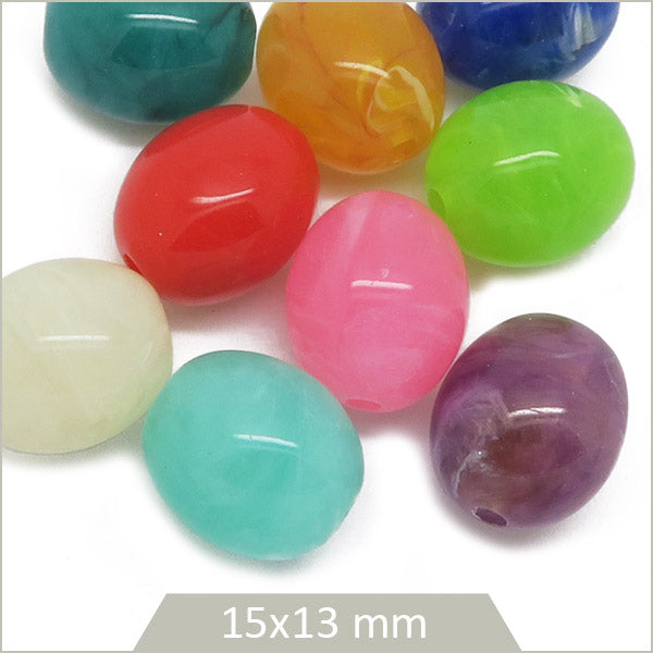 10 perles ovales en acrylique multicolores, 13x15 mm