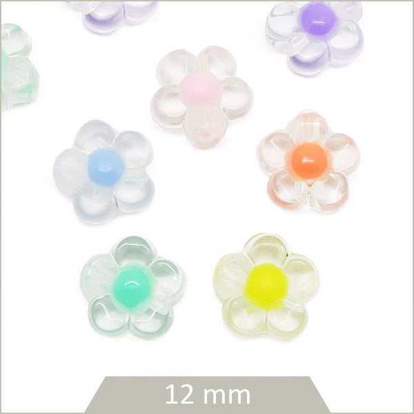 40 perles fleurs transparentes cœur coloré