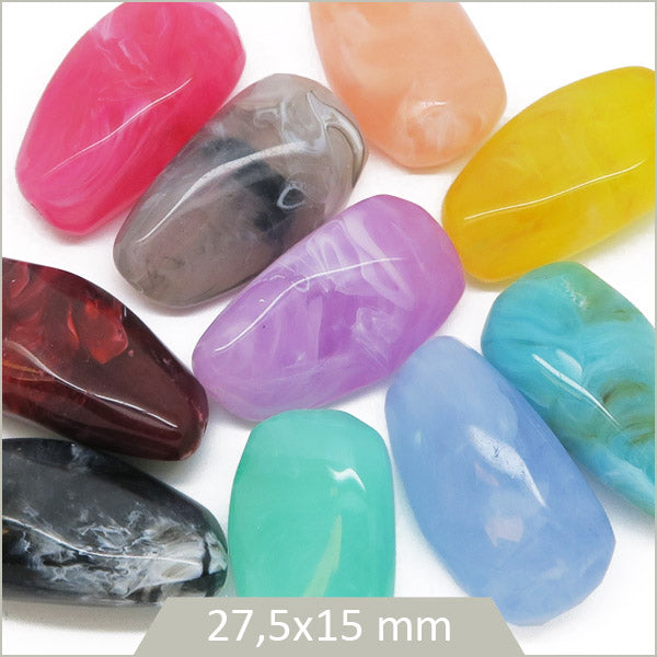 10 perles galets en acrylique multicolores