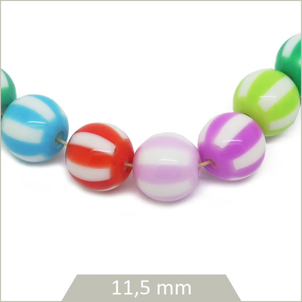 10 perles rondes en acrylique mix de couleurs rayées