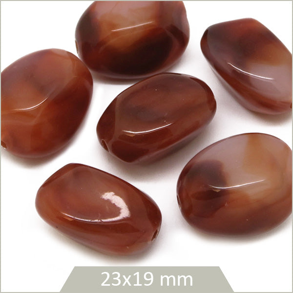 6 perles galets en acrylique marron