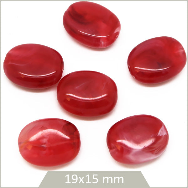 6 perles ovales en acrylique rouge cerise