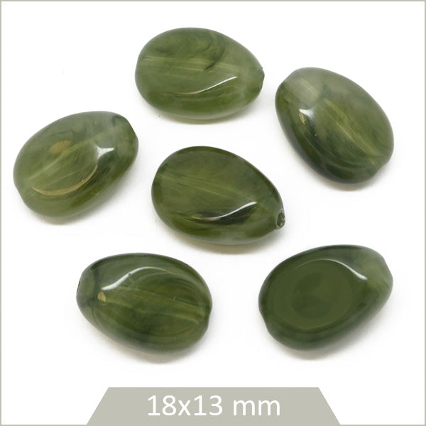 6 perles ovales en acrylique kaki