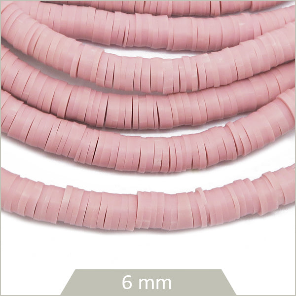 Rang d'env. 45 cm de perles rondelles heishi 6 mm, rose pastel