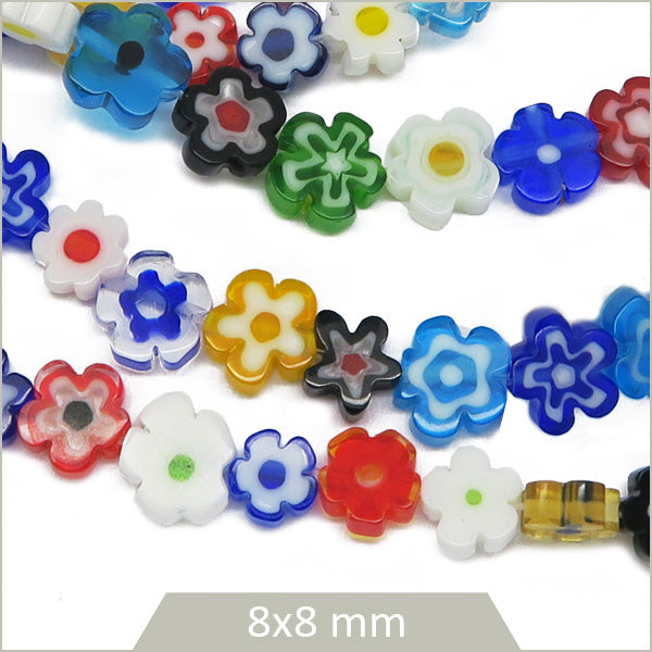 Env. 50 perles de verre Millefiori fleurs 8x8 mm