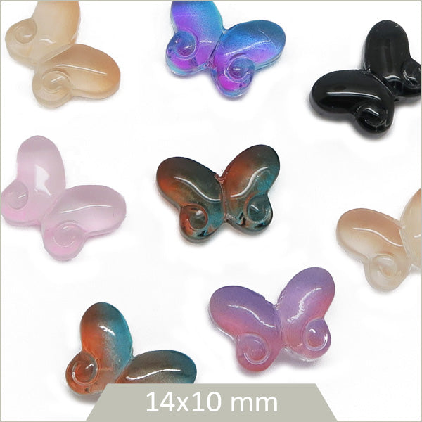 8 perles de verre papillon, mix de couleurs