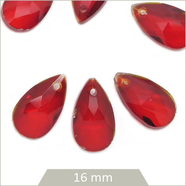 6 breloques gouttes en verre rouge