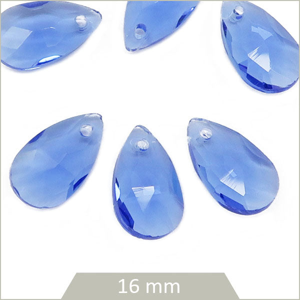 6 breloques gouttes en verre bleu royal